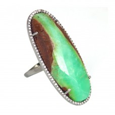 Chrysoprase oval silver cocktail ring